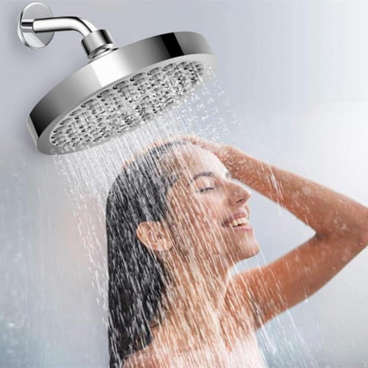 KOPFBRAUSE mit Duscharm 6 Zoll Chrom Wassersparend - Silberfarben, Metall (15/12.7/15cm)