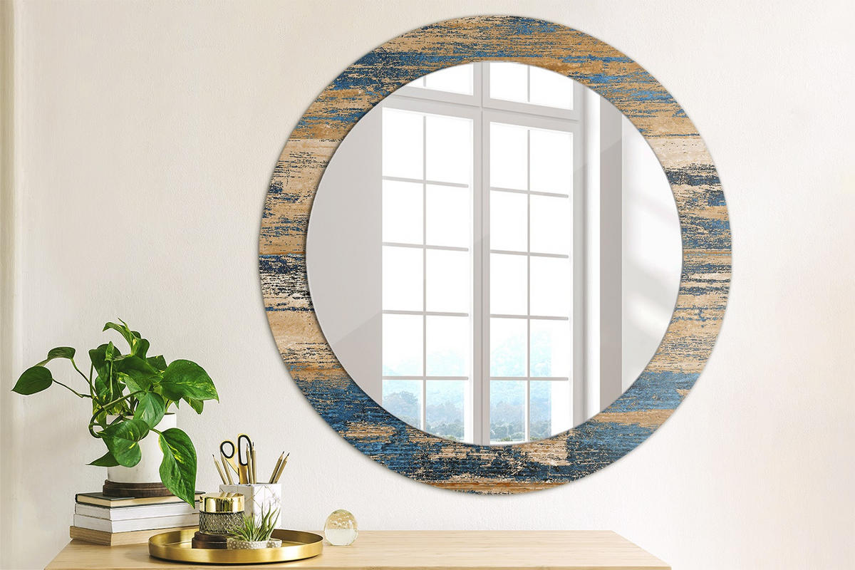 SPIEGEL Ø70 cm Rund mit Aufdruck - Blau, Glas (70/70/0.4cm) - TULUP