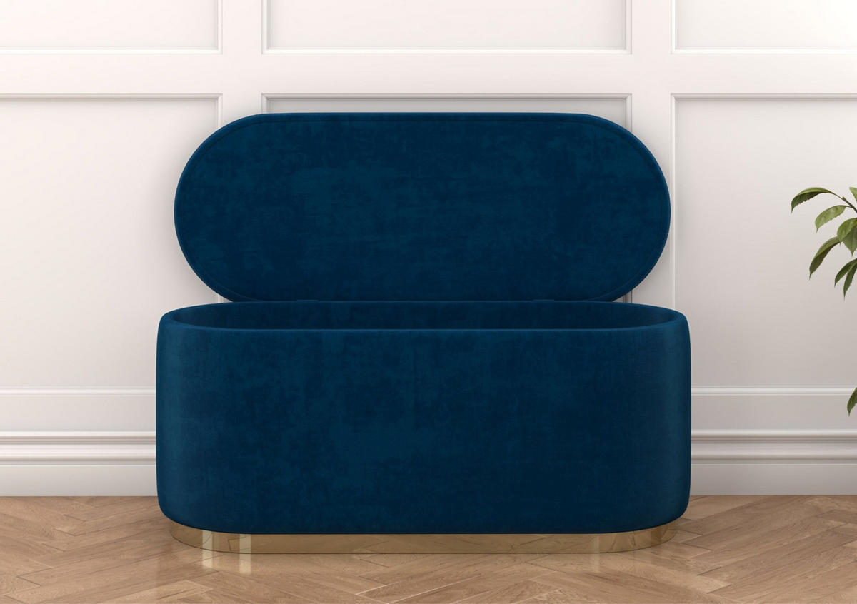 POUF Scarlett mit Stauraum, goldene Basis, 110/47/45 cm, Marineblau - Goldfarben/Dunkelblau, Holzwerkstoff/Textil (110/47/45cm) - Dancan