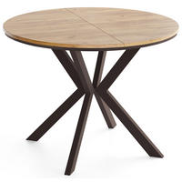 ESSTISCH Valio Neo rund oval ausziehbar verlängerbar mit braunen Metallbeinen, Eiche Braun 100-140/100/76 cm - Eiche Wotan/Braun, Holzwerkstoff/Metall (100/140/76cm) - WFL GROUP