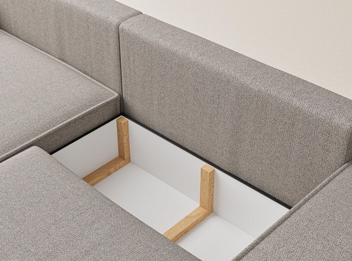 ECKSOFA MIT SCHLAFFUNKTION Zaya Seidengrau Webstoff - Beige/Schwarz, Holz/Holzwerkstoff (255/148cm) - Maison de Reve