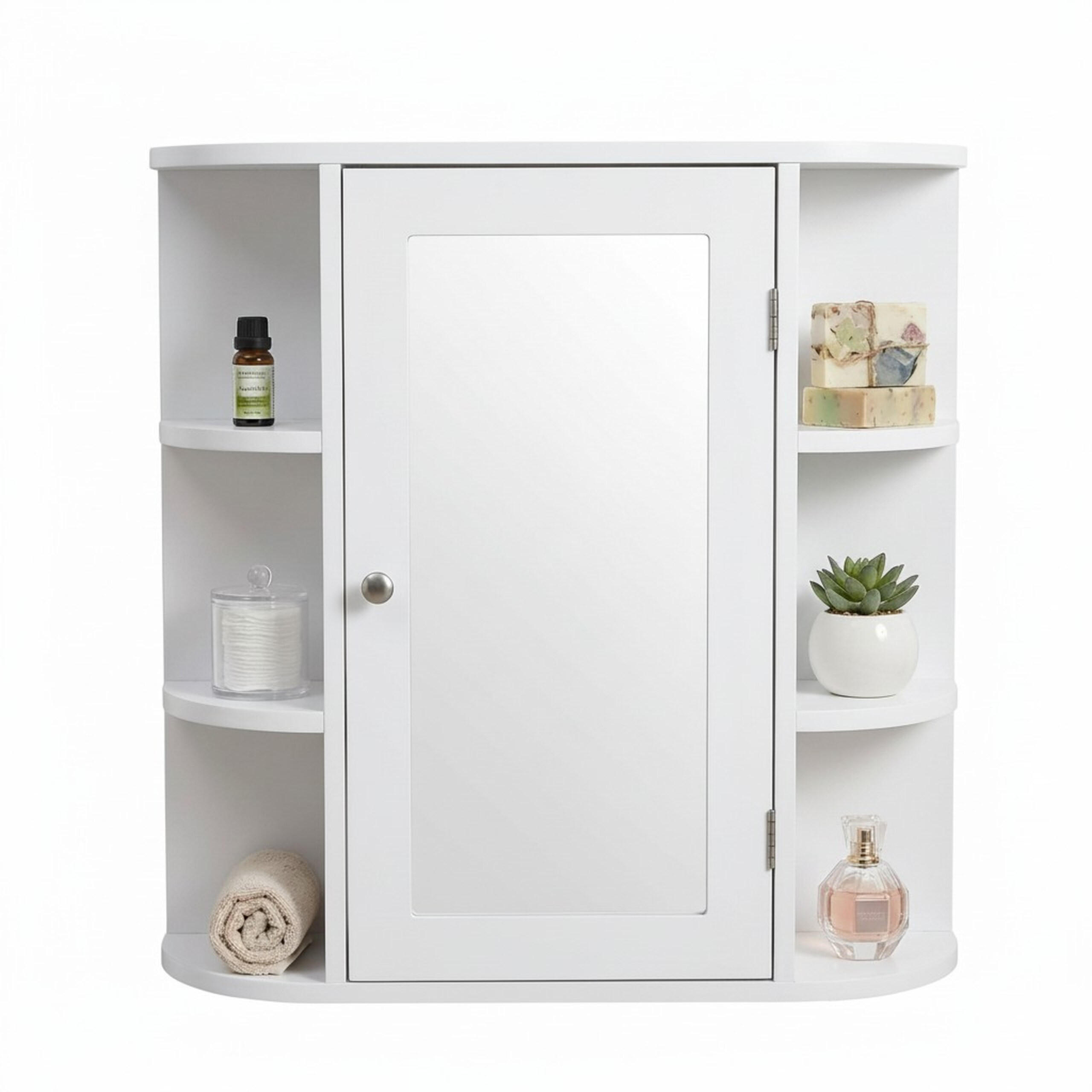 OGLEDALO omara - bela, steklo/leseni material (61/58/18cm) - Relaxdays