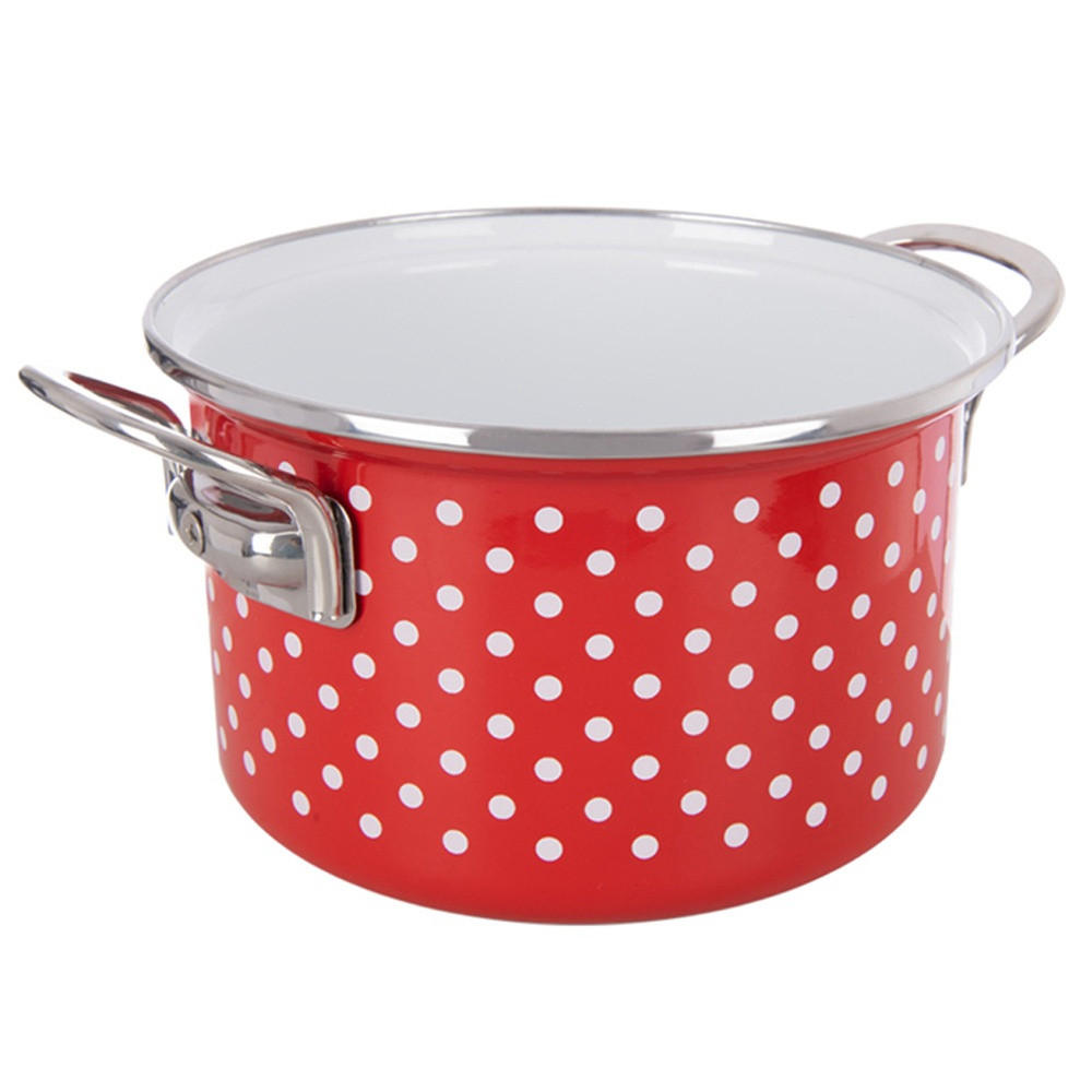 EMAILLIERTOPF Tecka mit weißen Punkten rot - Rot, Metall (18cm) - Orion 