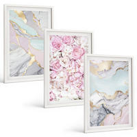BILDER SET 3er Set - 40x60 cm Weißer Rahmen - Rosa Blumen Marmor Pastell - Weiß, Kunststoff (40/60cm) - TULUP
