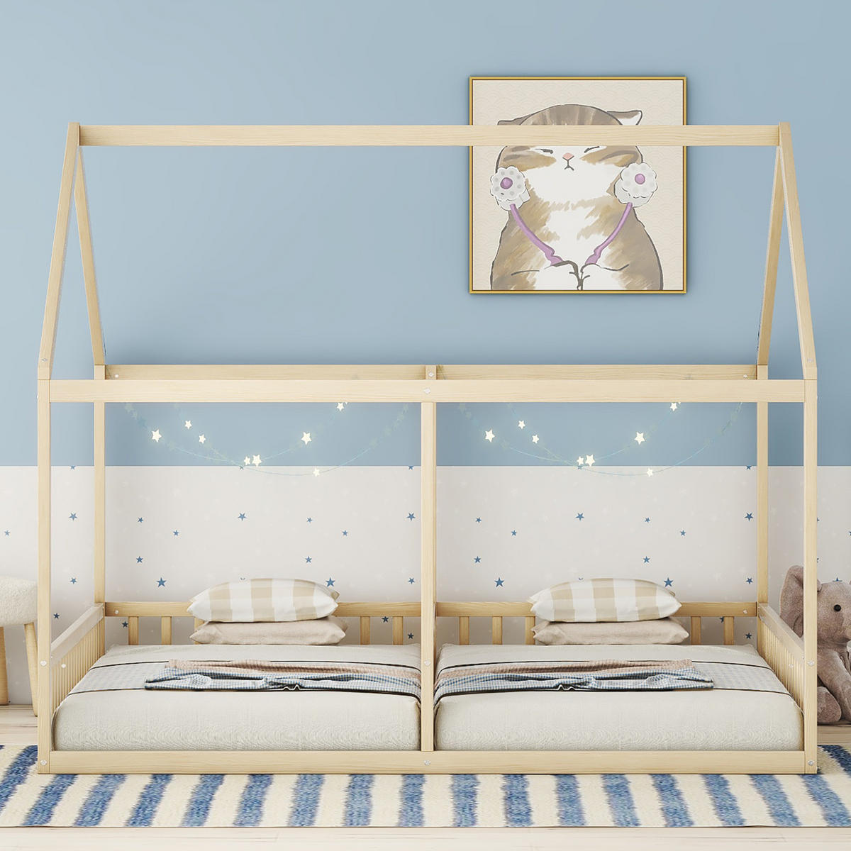 KINDERBETT 90/200 cm als 2-in-1-Hausbett mit Schutzgitter und Dach, Natur - Naturfarben, Holz (90/200cm) - Redom