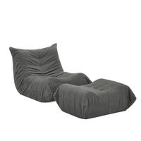 LAZY SOFA Teddyfell Optik mit Hocker weich & ergonomisch - Grau, Textil (100/70/90cm) - Urban Meuble