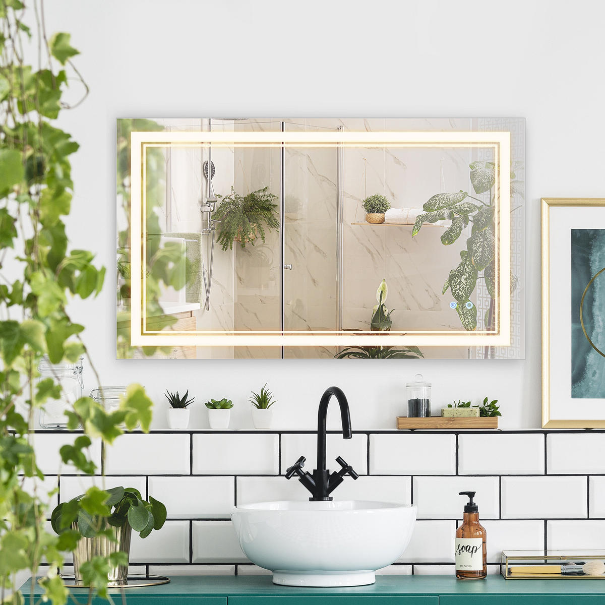 BADSPIEGEL mit LED-Beleuchtung, Touchschalter, IP44 Wasserdicht, 100 x 60 cm - Silberfarben, Glas (60/3.2/100cm) - Kleankin