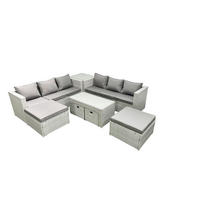 BALKONMÖBEL-SET Polyrattan Hellgrau-Mix 10-teilig - Hellgrau/Grau, Glas/Kunststoff - Fimous