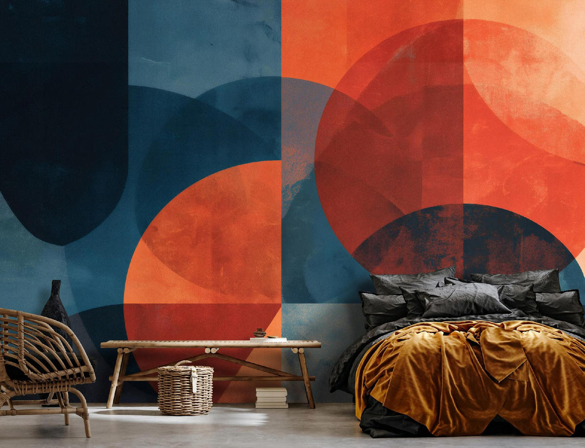 FOTOTAPETE Abstrakt Boho Blau 350x250 cm - Multicolor, Papier (350/250cm) - Wallarena