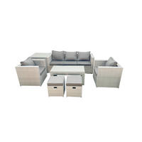 GARTENSET mit 3-SITZER SOFA,COUCHTISCH Polyrattan Hellgrau-Mix 7-Sitzer - Hellgrau/Grau, Glas/Kunststoff - Fimous