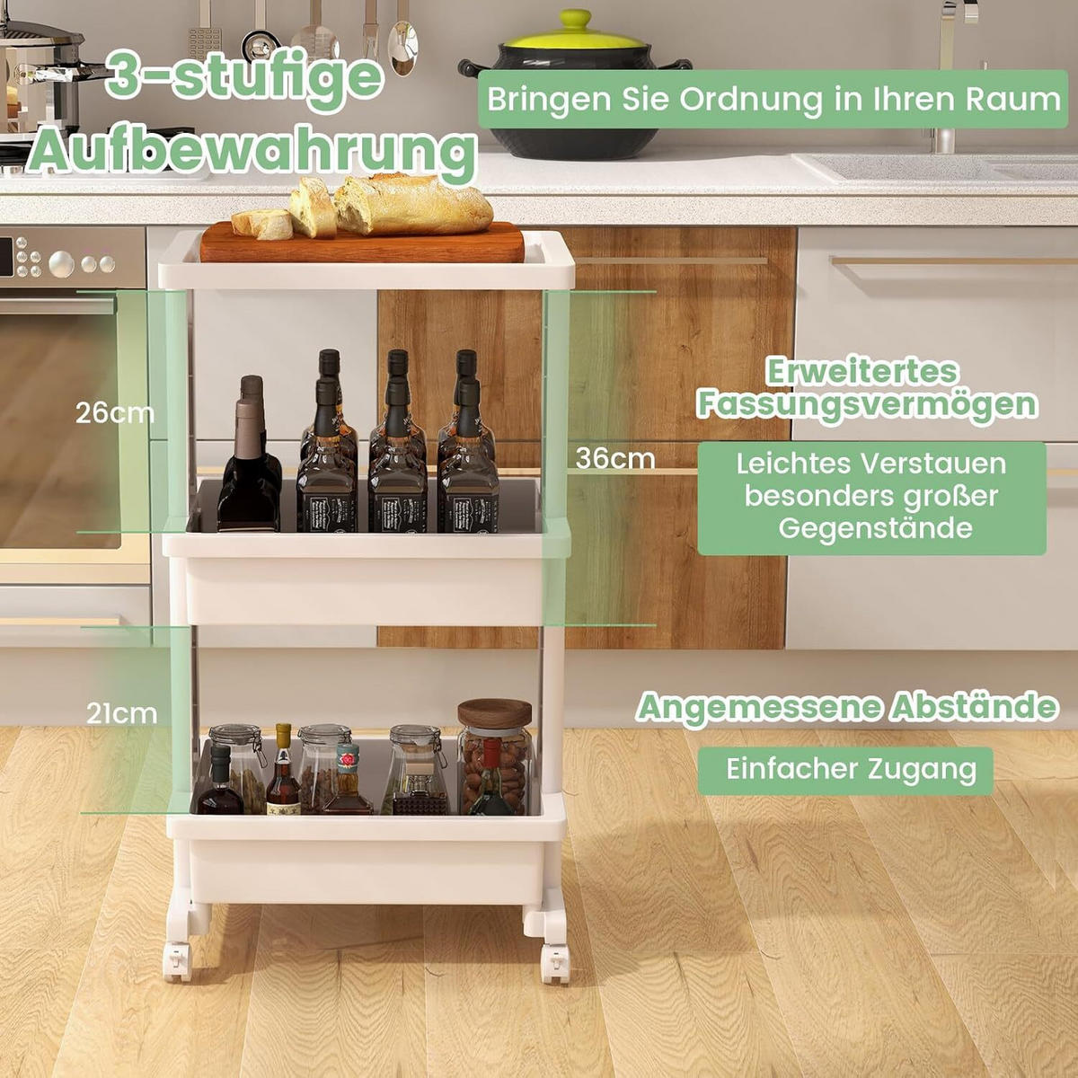 ROLLWAGEN 81cm Weiß - Weiß, Kunststoff (30/81/45cm) - COSTWAY