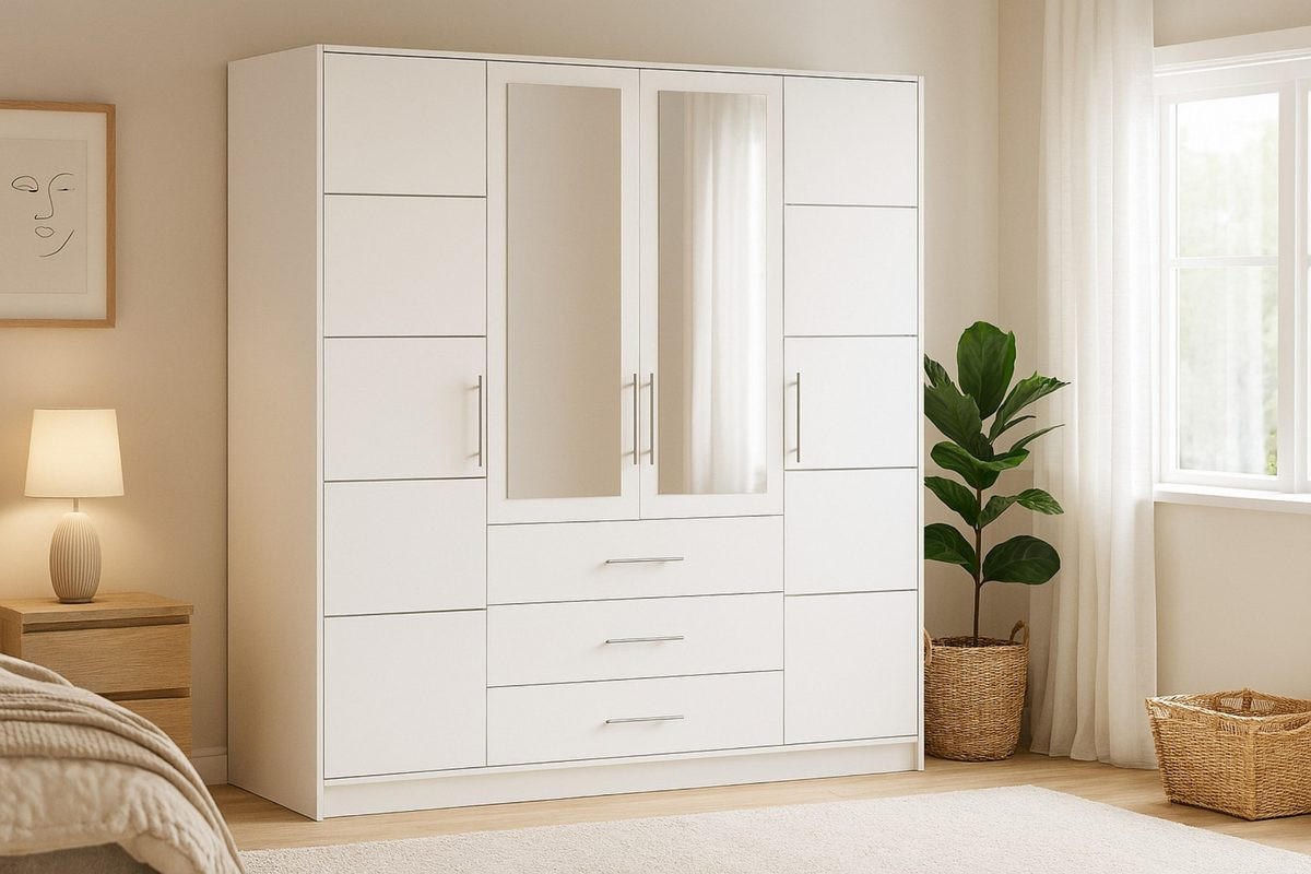 DREHTÜRENSCHRANK LABOO 196/245/58 cm in Weiß - Weiß, Holzwerkstoff (196/245/58cm) - Deine Möbel 24