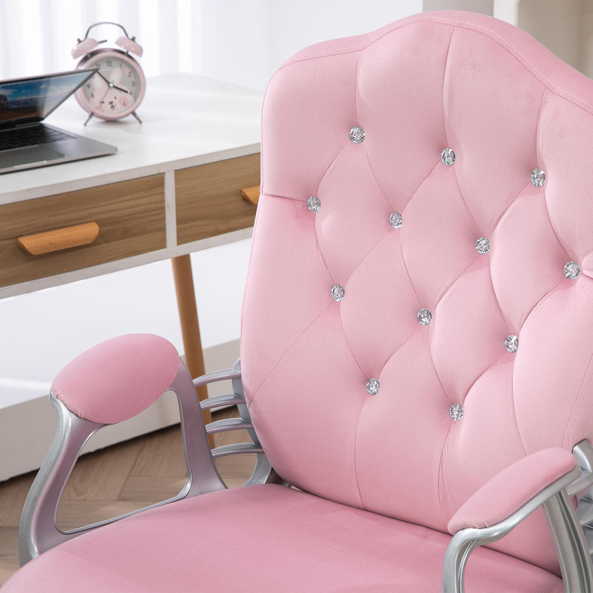 BÜROSTUHL, neigbare Lehne, höhenverstellbar, Samtoptik, bis 120 kg, Rosa - Rosa, Textil (61/114/61cm)