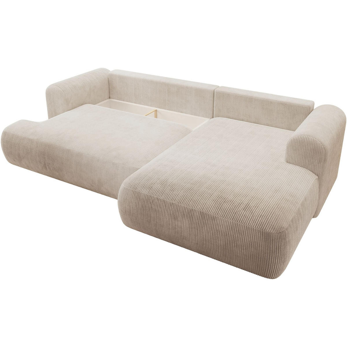 ECKSOFA Ovo Cord mit Cordbezug Hellbeige, rechts - Ecru/Schwarz, Textil (165/260cm) - Selsey