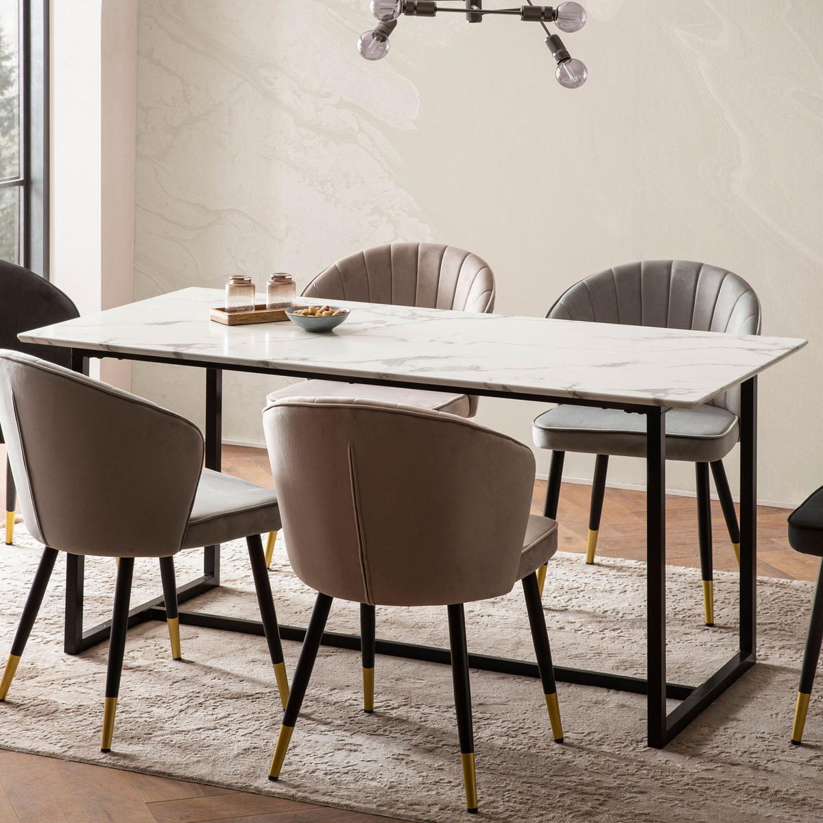 ESSTISCH Marmoroptik Metall Rechteckig Modern Klein, Weiß 120x60x76 cm - Schwarz/Weiß, Holzwerkstoff/Metall (60/120/76cm) - KADIMA DESIGN