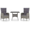 LOUNGEGARNITUR mit Kissen und Bistrotisch, aus Poly Rattan und Glas, in Grau, 3-teiliges Set - Grau, Kunststoff - vidaXL