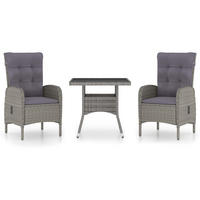 LOUNGEGARNITUR mit Kissen und Bistrotisch, aus Poly Rattan und Glas, in Grau, 3-teiliges Set - Grau, Kunststoff - vidaXL