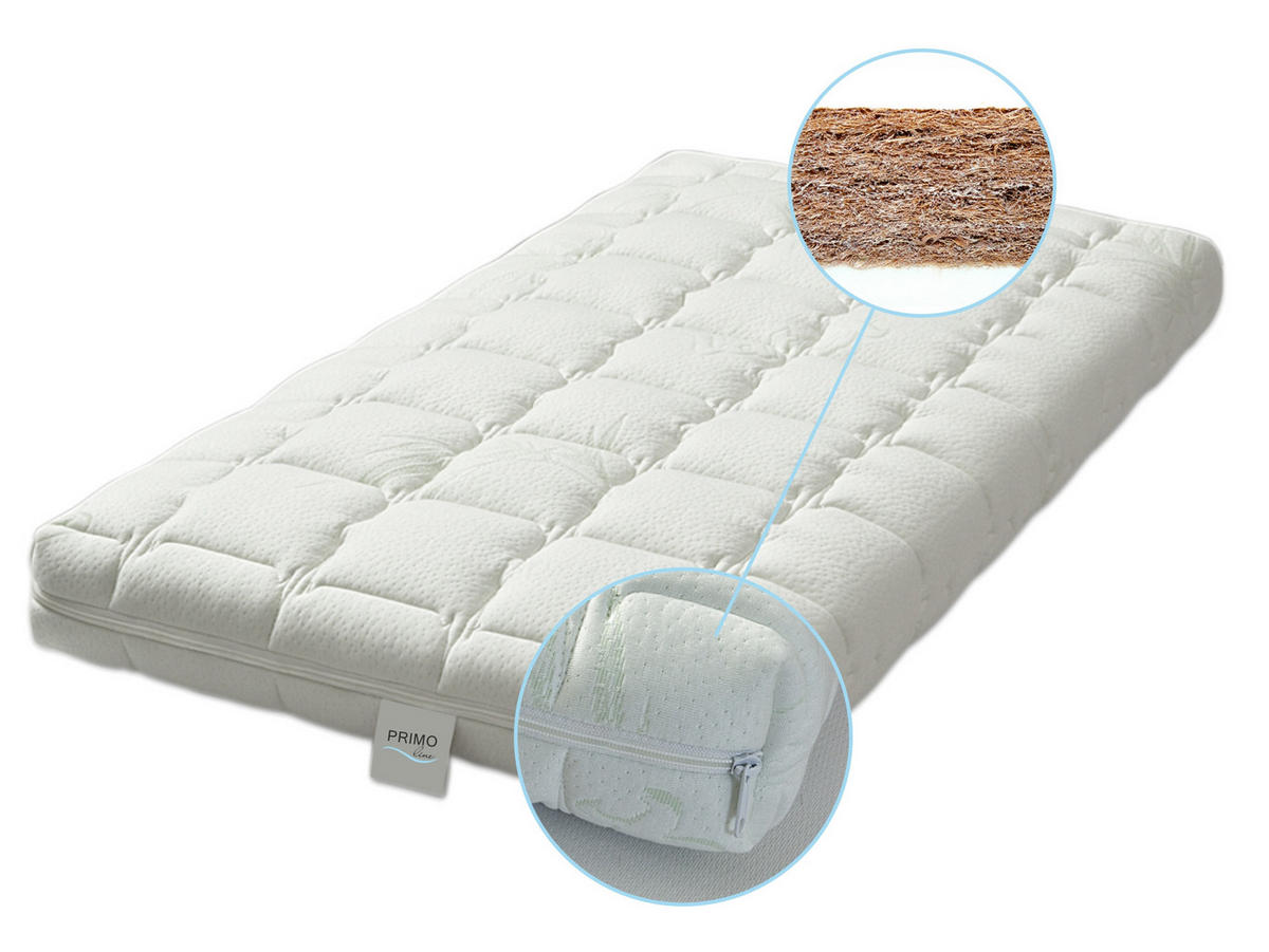 BABYMATRATZE Kokos 60x120 cm – Letti Moderni – 10 cm Höhe, ergonomisch, atmungsaktiv - Weiß, Textil - Letti Moderni