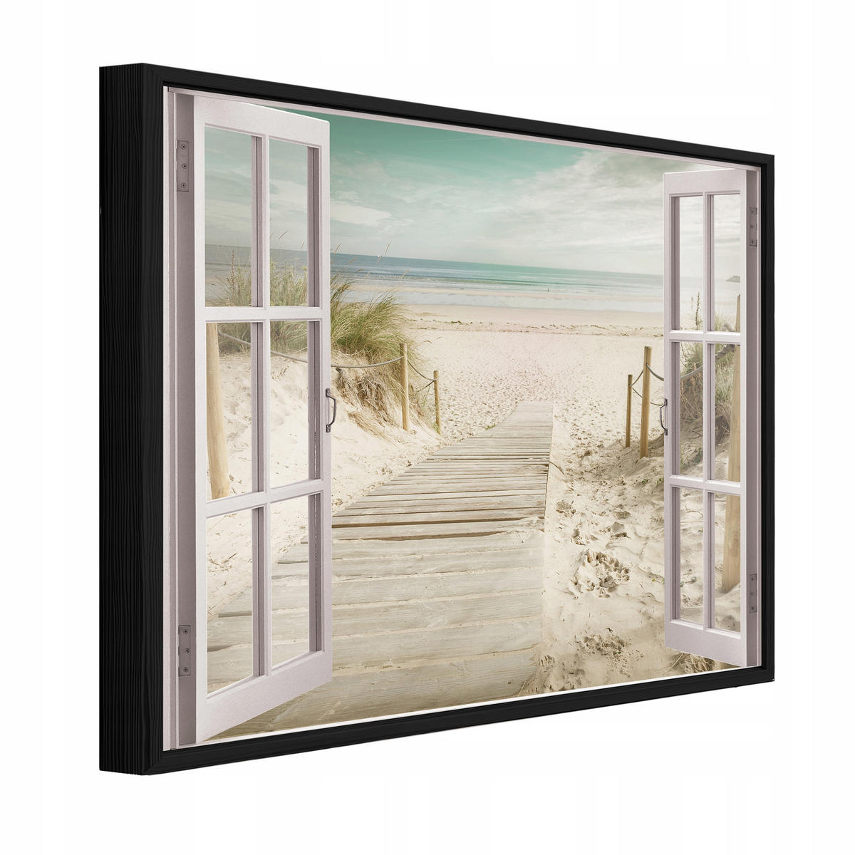BILDER mit Rahmen Fenster Strand Beige 120x80 cm - Multicolor, Holzwerkstoff (120/80cm) - Wallarena
