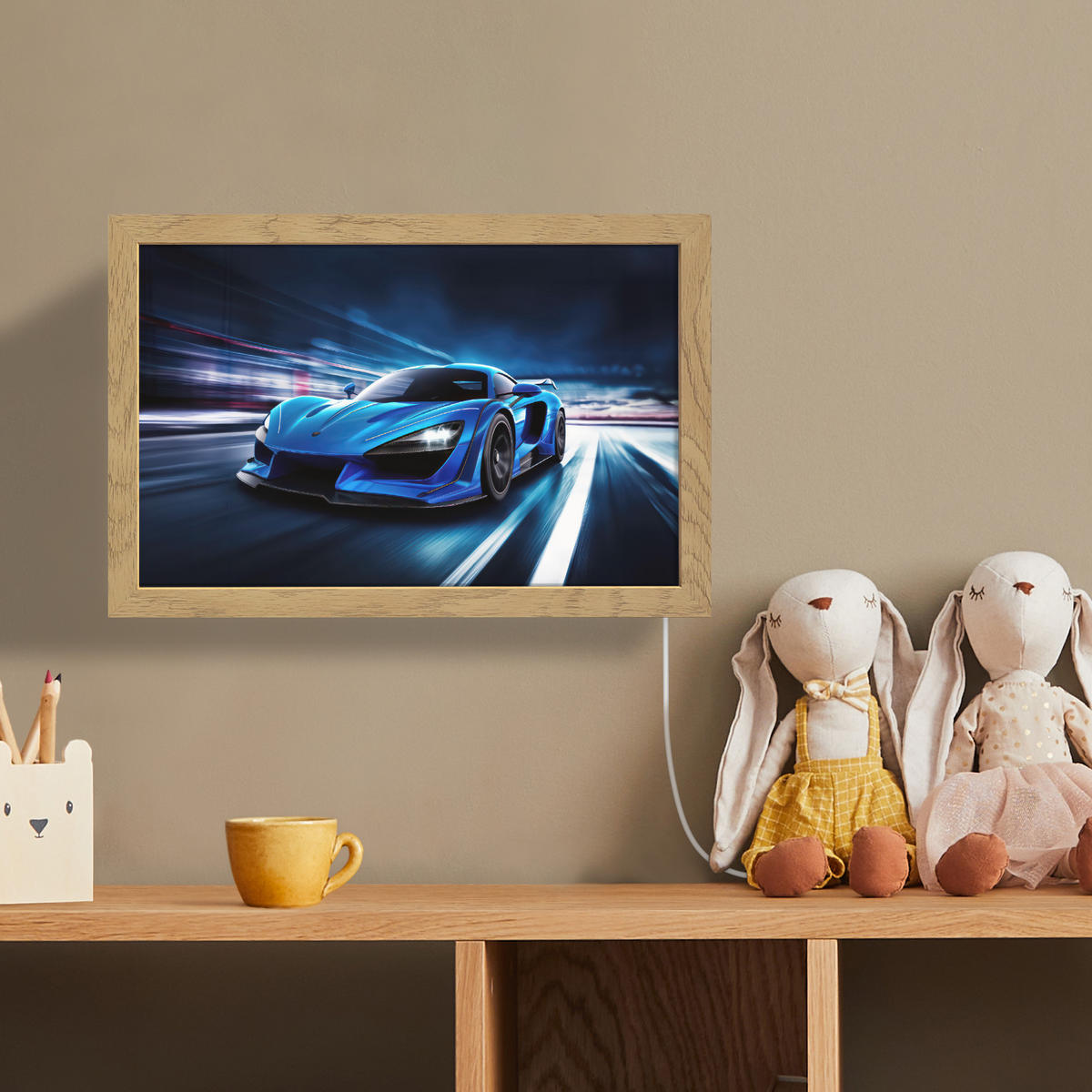 NÁSTĚNNÁ LAMPA Auto - Modrá - Chlapci - Dítě 30x20 cm - modrá, kompozitní dřevo (30/20/8cm) - OnlyWow