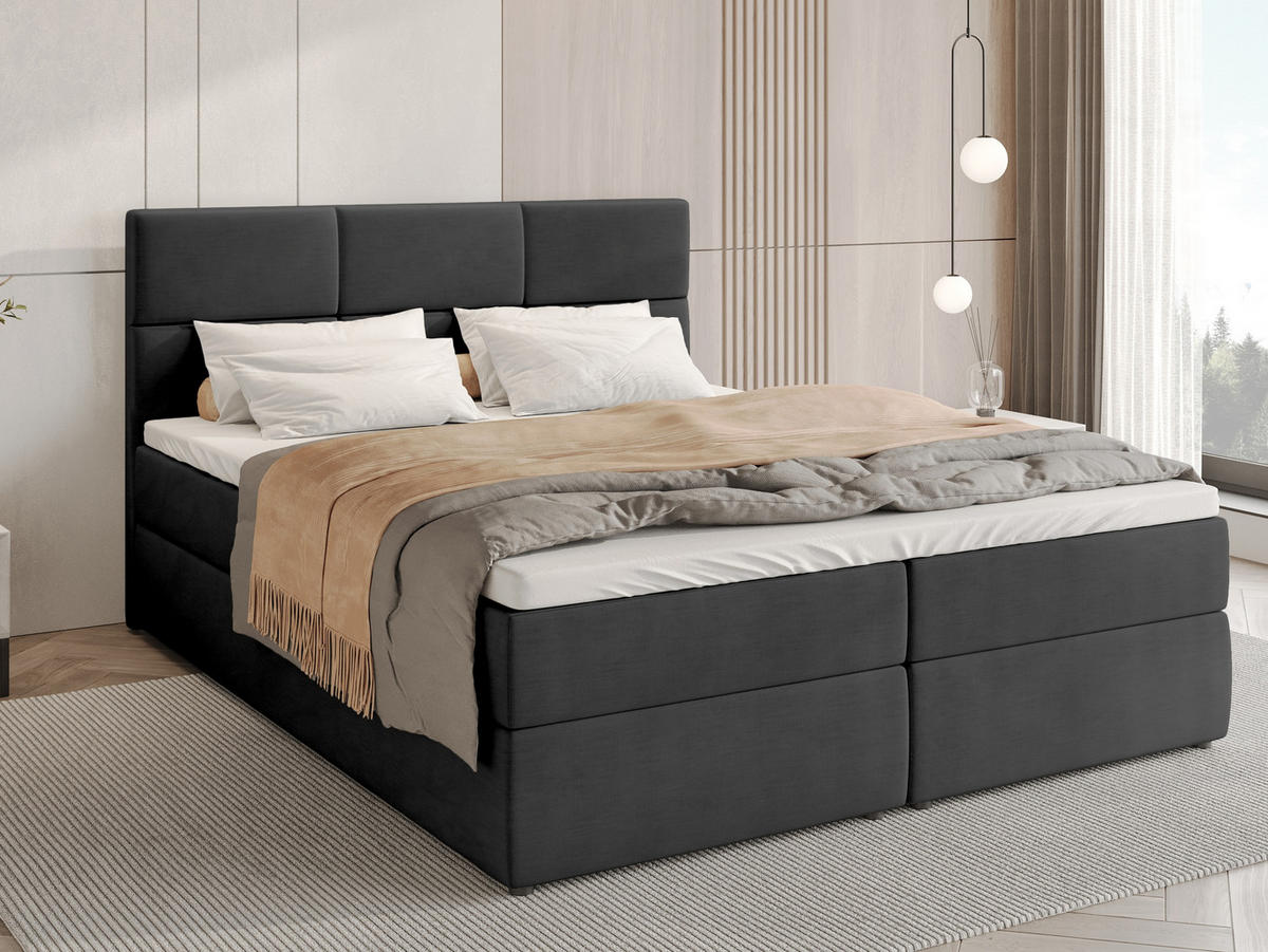 BOXBETT Boston mit Topper 180/200 Anthrazit - Anthrazit, Holzwerkstoff/Textil (180/200cm) - Bromarkt