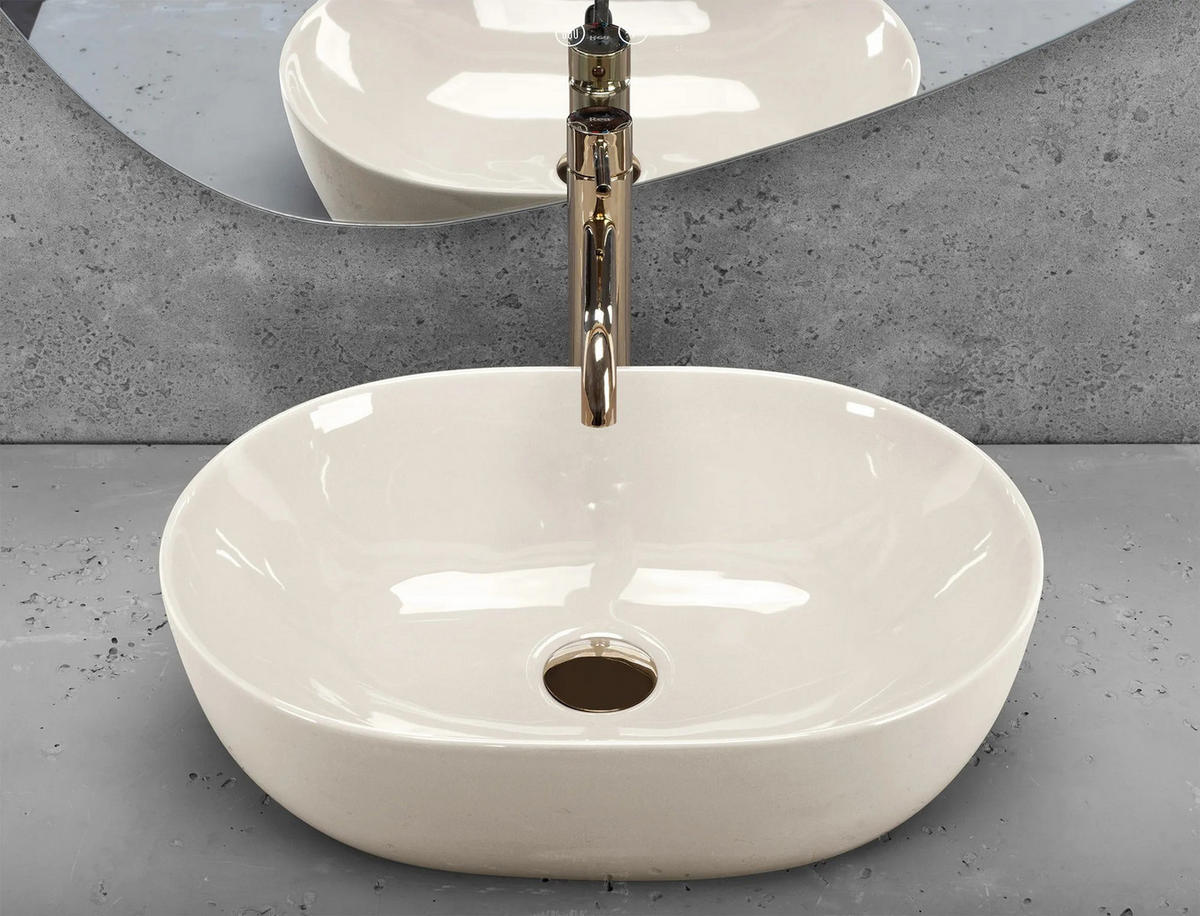 AUFSATZWASCHBECKEN Rea Lisa Ecru Shiny - Ecru, Keramik (35/14/49cm) - REA