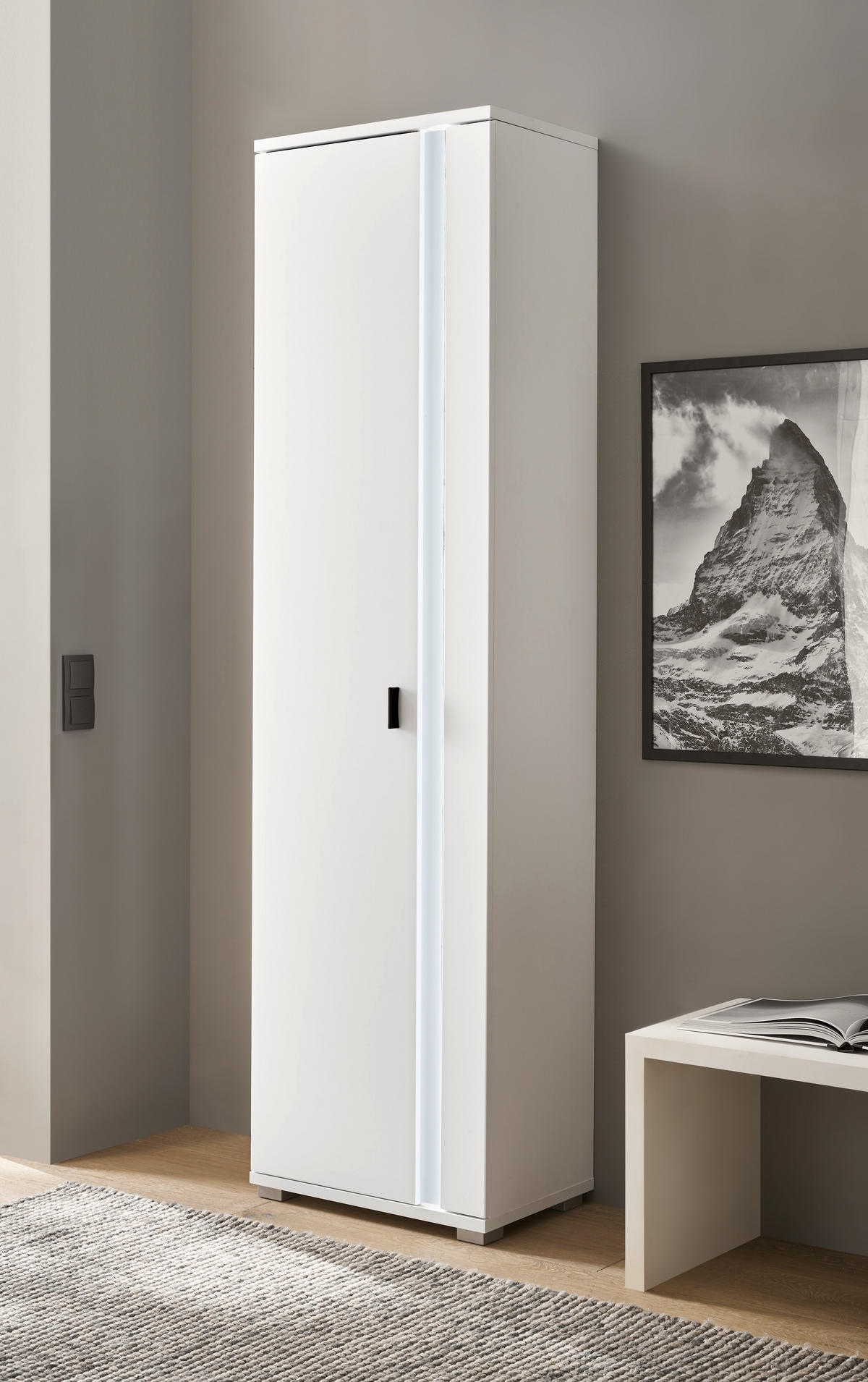 STAURAUMSCHRANK M19 Weiß Matt 55/200/35 cm links - Weiß, Holzwerkstoff (55/200/35cm) - Livojo