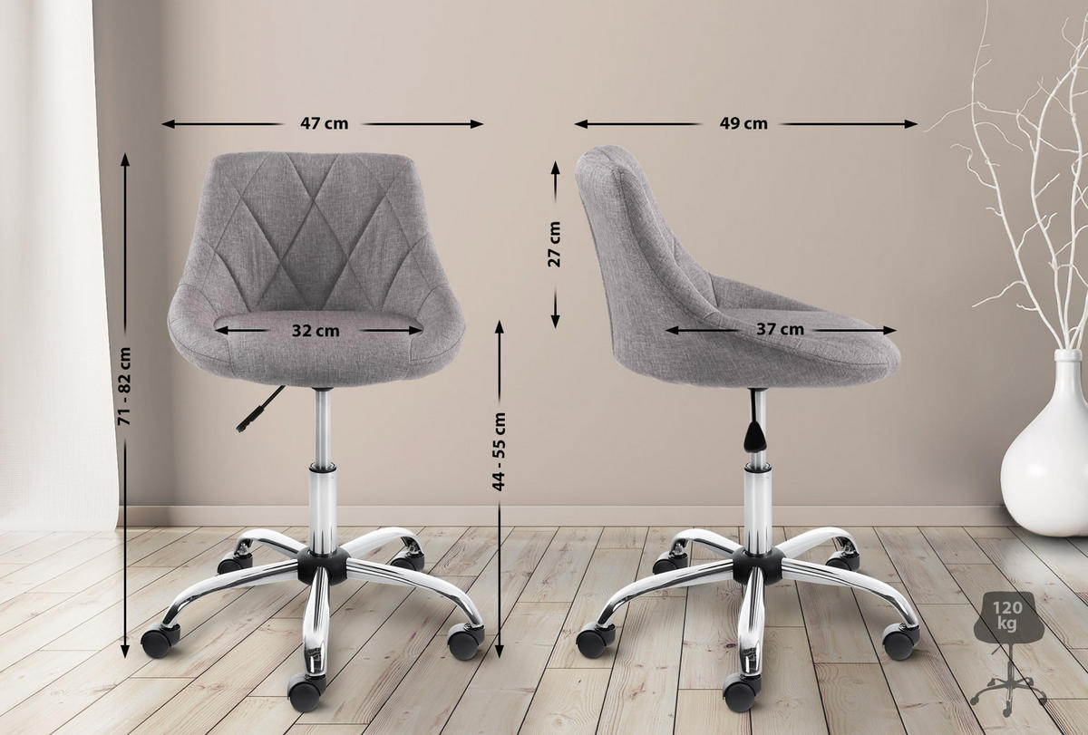 ARBEITSHOCKER Lazius Stoff grau - Grau, Metall (47/82/49cm) - TPFLiving