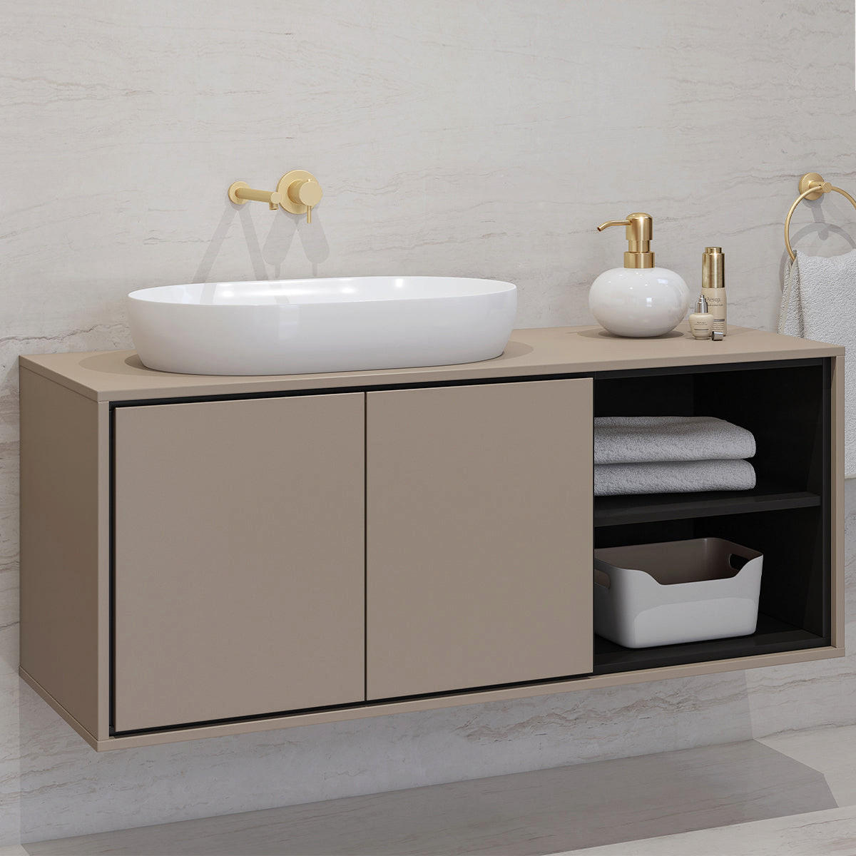 WASCHTISCHUNTERSCHRANK 120cm Sophéa Taupe - Taupe, Holzwerkstoff (120/50.8/48cm) - Petits-meubles