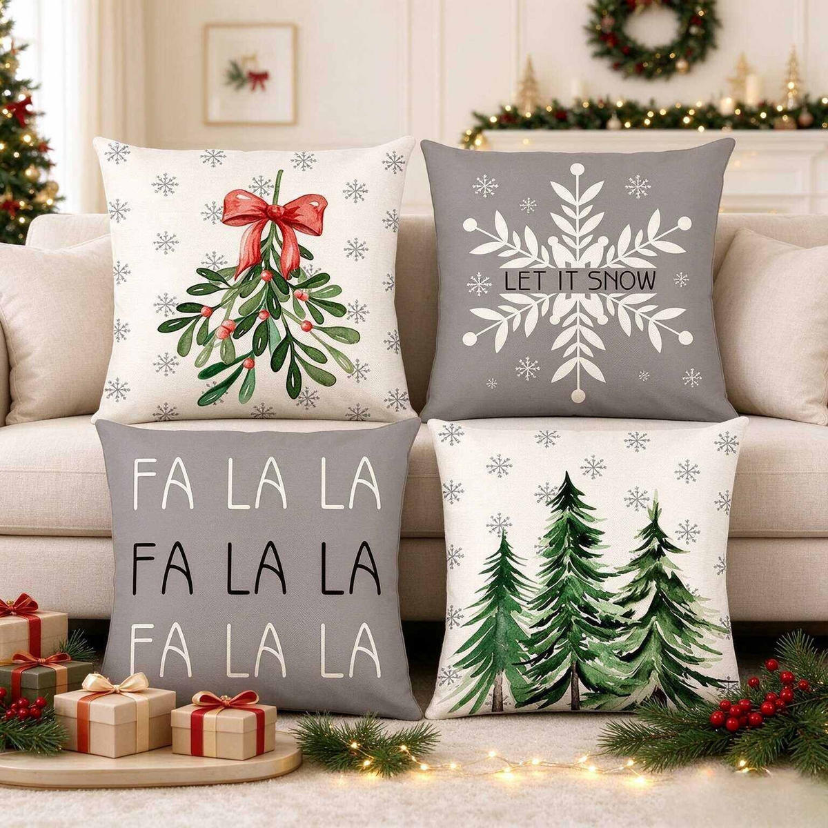 KISSENBEZUG – Weihnachtskissenbezug (Kissenfüllung nicht enthalten) – 45 x 45 cm – Multicolor(vier Stück) - Multicolor, Textil (45/45cm)