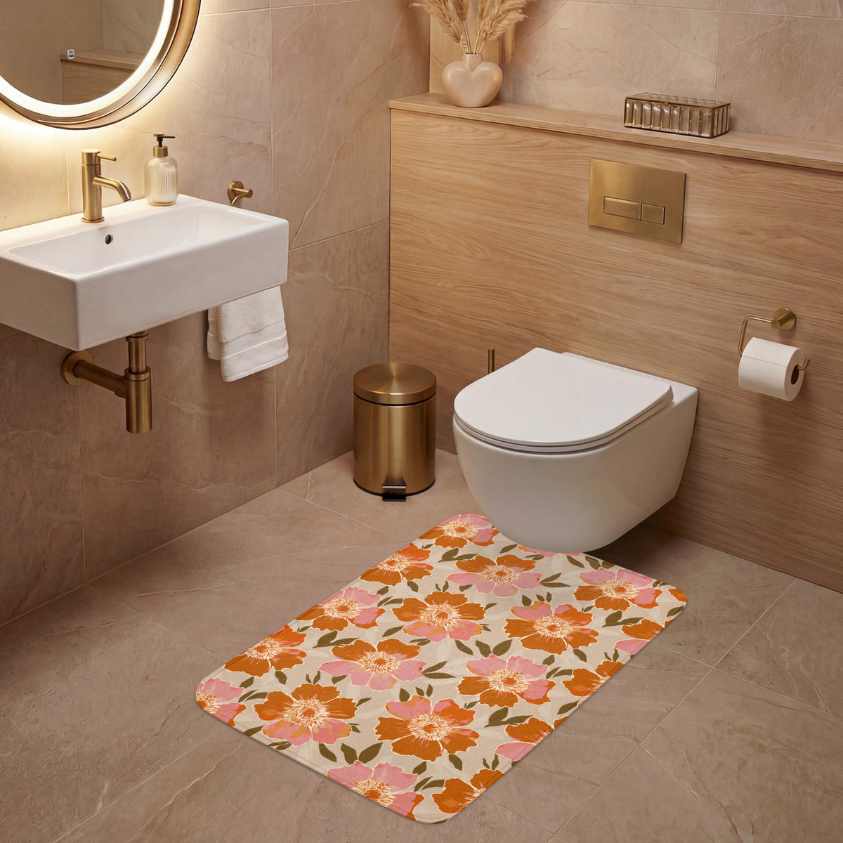 WC-VORLEGER Blumen - Motiv - Retro Toilettenvorleger 60x90 cm - Multicolor, Kunststoff/Textil (60/1cm) - OnlyWow