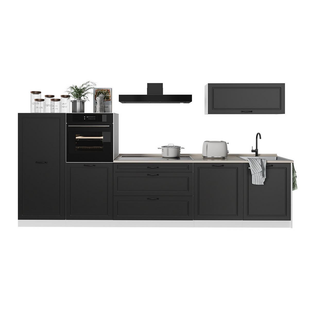 KUCHYNKA R-Line, Antracitový vidiecky dom/biely, 340 cm Goldkraft tammi työtaso - biela/antracitová, kompozitné drevo (340/143/60cm) - Vicco