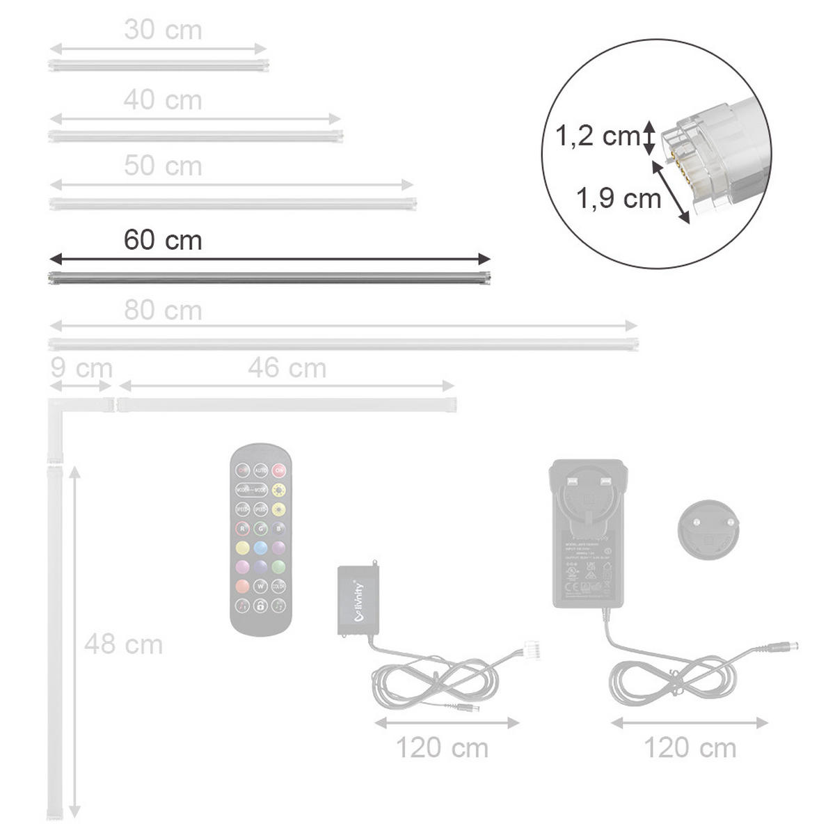 LED PÁSEK Bílá - bílá, kov (1.5/60/1.5cm) - Vicco