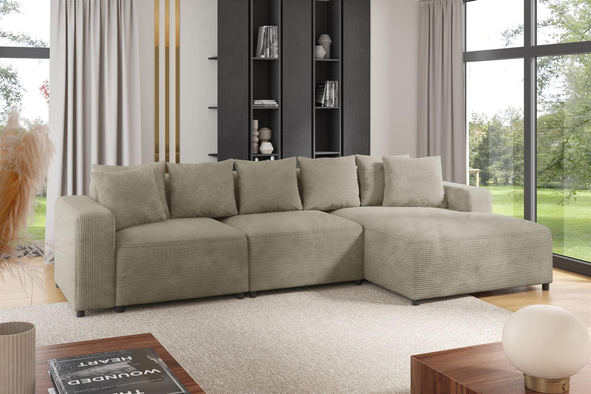 ECKSOFA Megan In Poso - Beige, Holzwerkstoff/Textil (331/165cm) - Fun Möbel