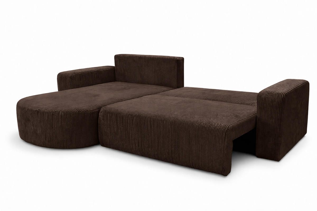 ECKSOFA Mit Schlaffunktion, Cordstoff Poso, Braun, Links, ROUND ONE XL - Braun, Holz (271/175cm) - Kaiser Möbel