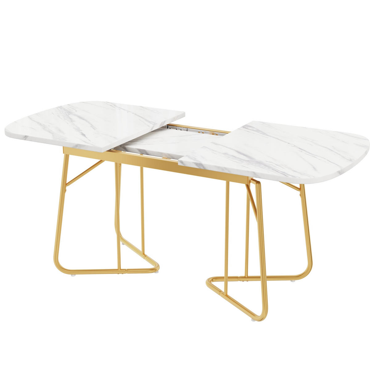 ESSTISCH 140/180/80 cm in Weiß mit Marmoroptik und goldfarbenen Metallbeinen - Schieferfarben, Holzwerkstoff (180/80/75cm) - Flora Grace