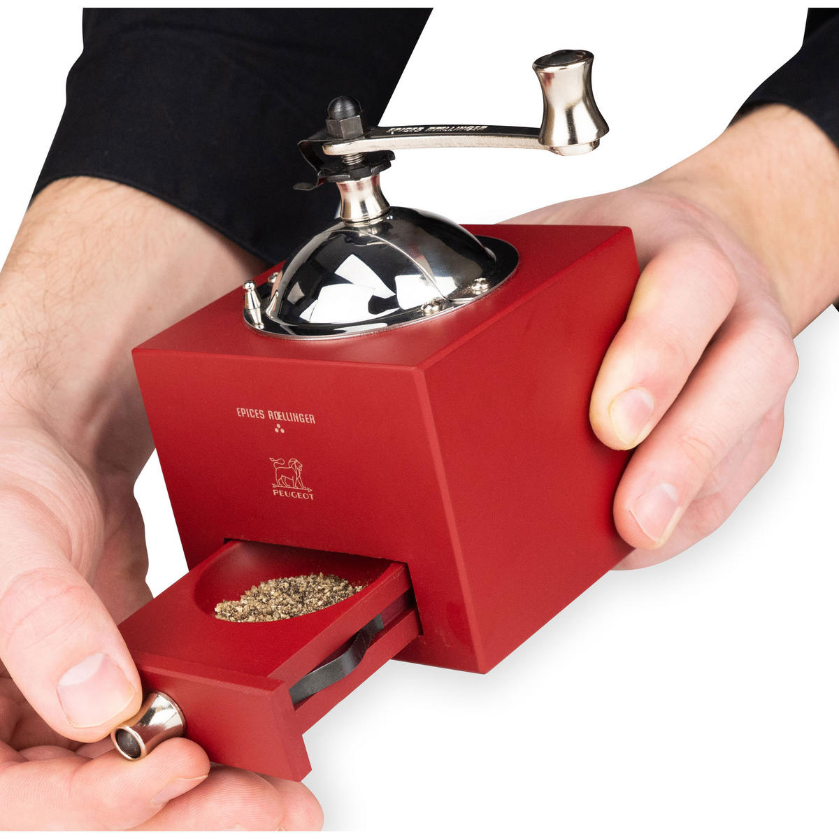 PFEFFERMÜHLE Roellinger 13cm Buchenholz Chilirot Stahlmahlwerk - Rot, Holz (8.6/12.5/8.6cm) - PEUGEOT