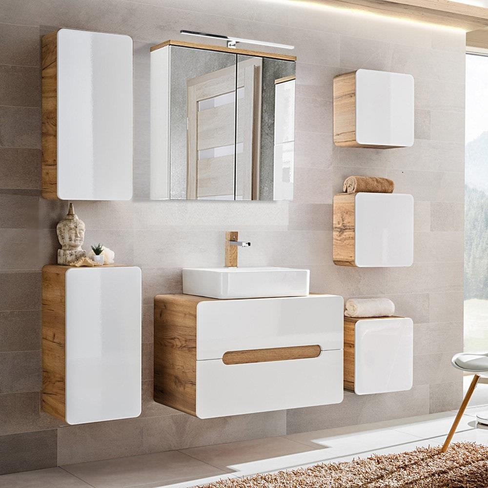 BADMÖBEL-SET 7-TLG. Luton-56 - Weiß, Holzwerkstoff (180/200/46cm) - Lomado