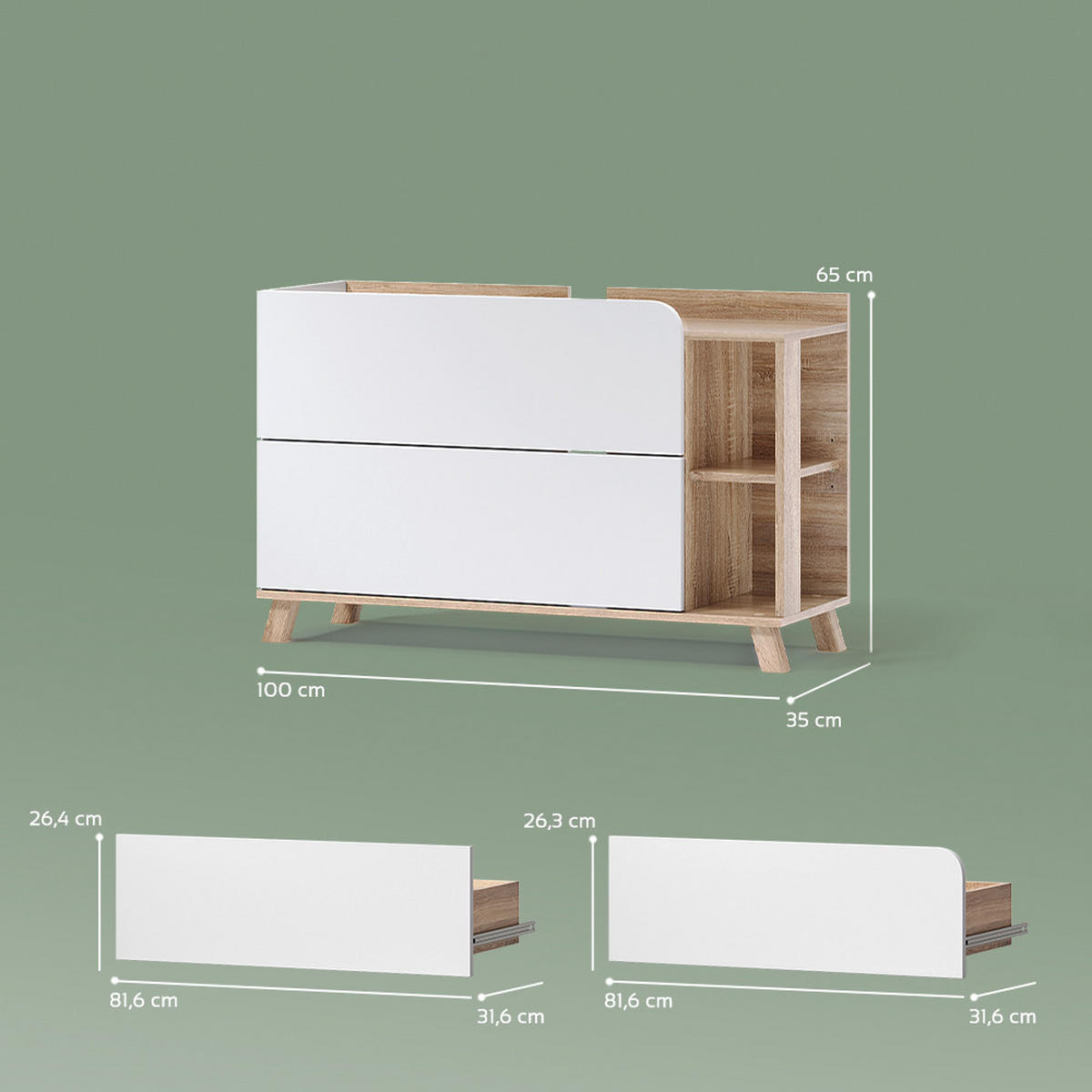 VANITY ENOTA ZA UMIVALNIK Marano, Sonoma/Bela, 100 x 65 cm z 2 predaloma - bela/hrast sonoma, leseni material (100/65/35cm) - Livinity®