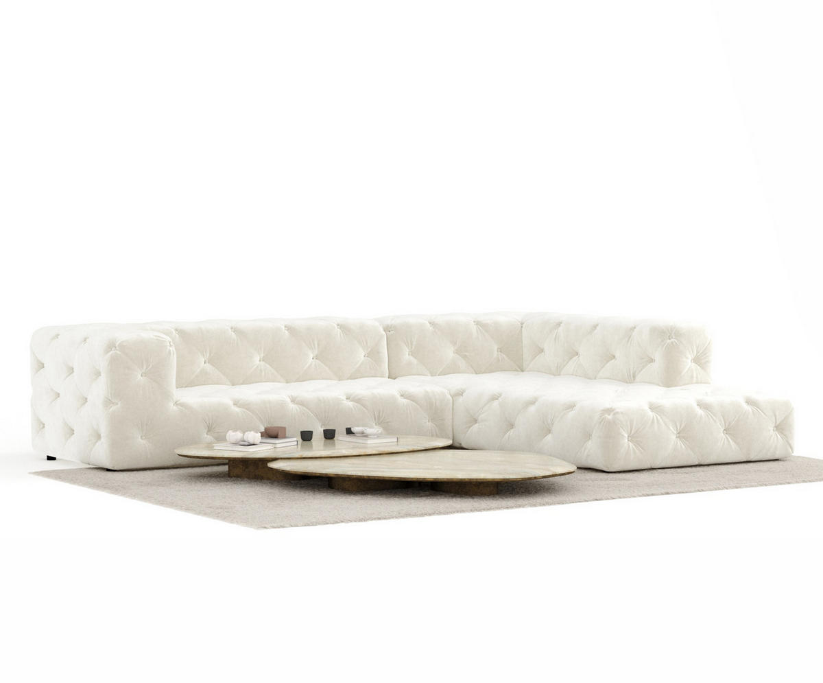 ECKSOFA Cosimo Creme Samtstoff - Creme/Schwarz, Holz/Holzwerkstoff (325/228cm) - Maison de Reve
