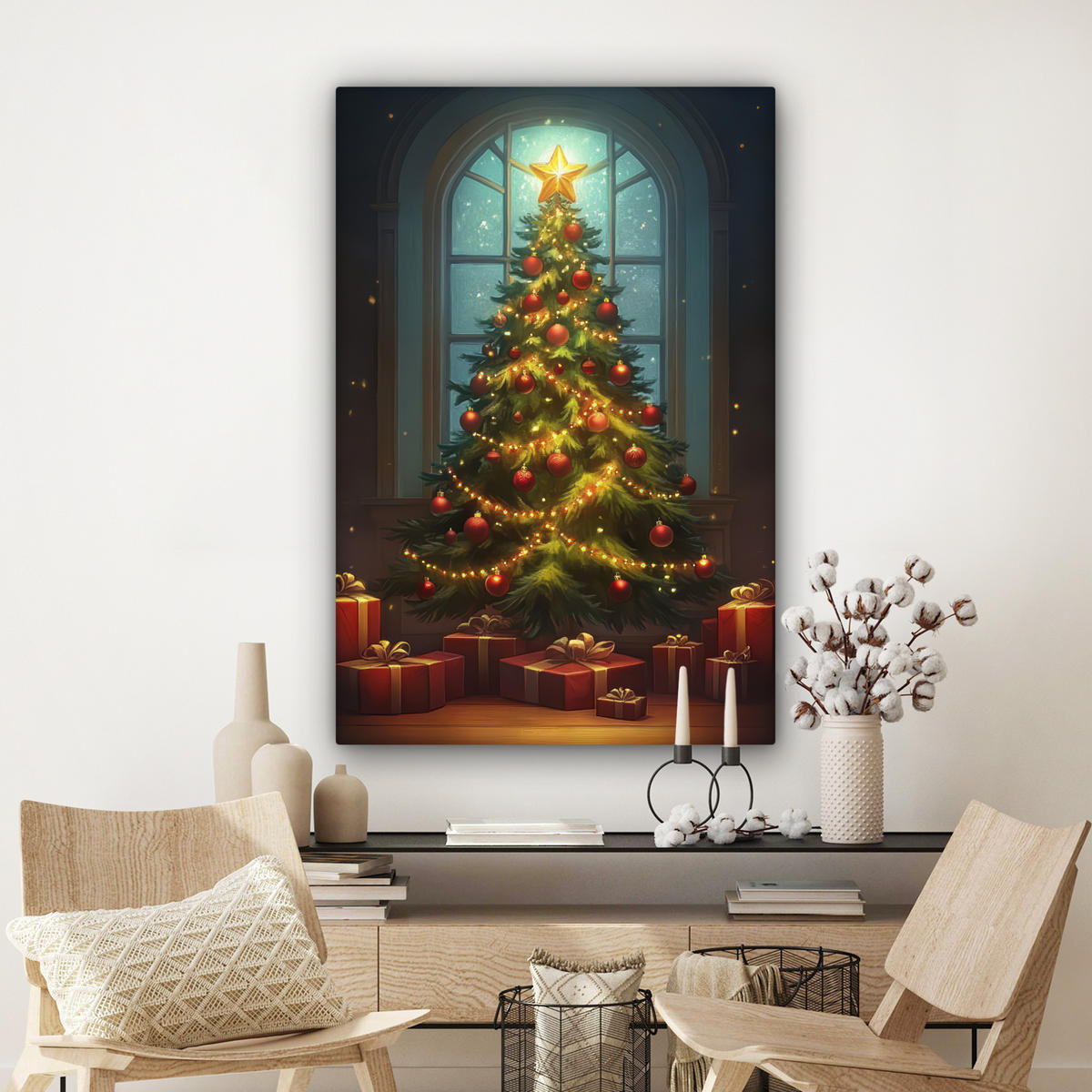 LEINWANDBILD Weihnachtsbaum - Geschenk - Winter Deko XXL 80x120 cm - Grün, Textil (80/120cm) - MuchoWow