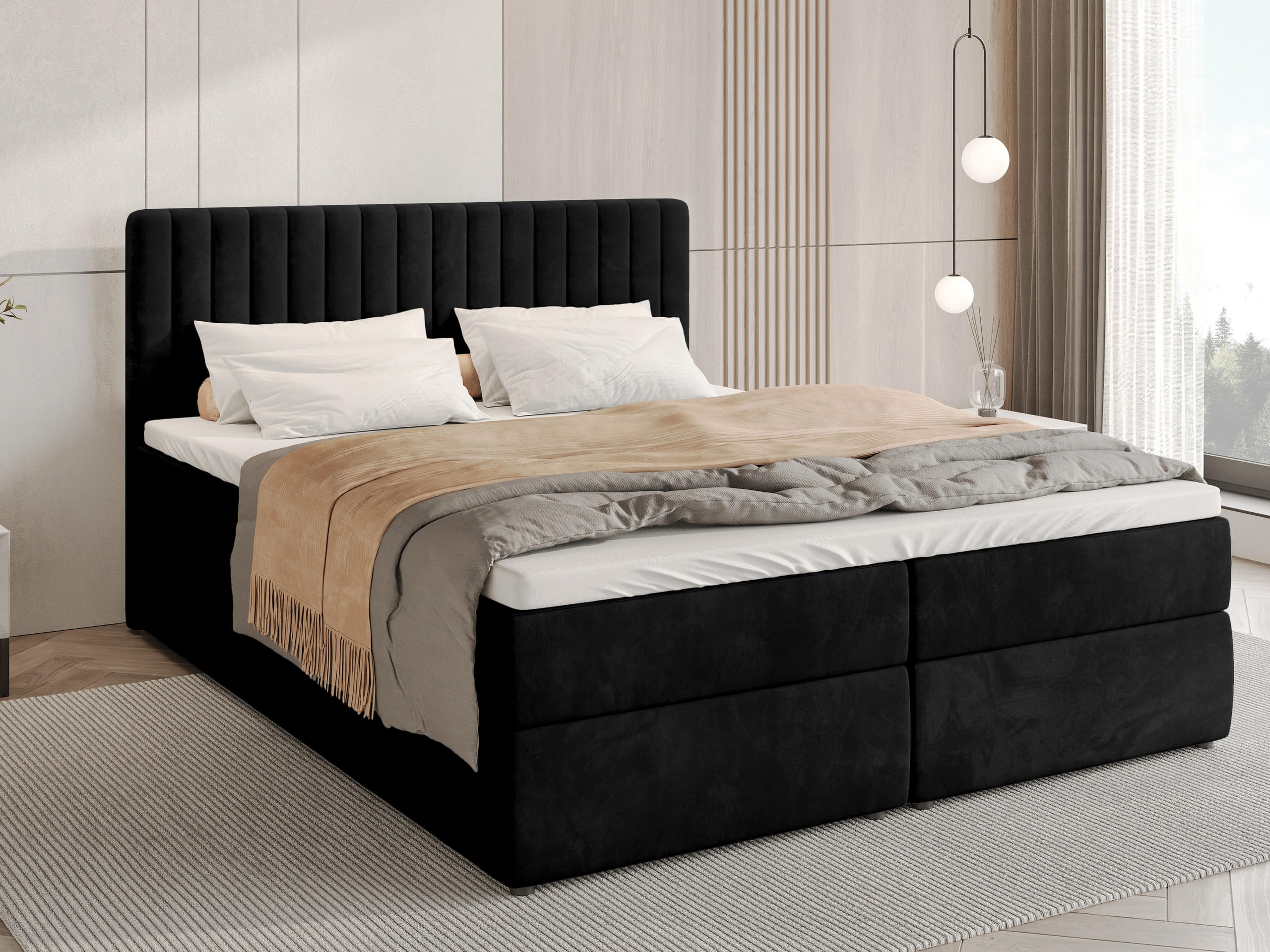 BOXBETT Dream mit Topper 140/200 Schwarz - Schwarz, Holzwerkstoff/Textil (140/200cm) - Bromarkt