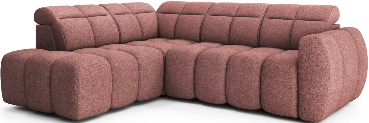 ECKSOFA mit elektrischem Sitzvorschub, Bettkasten und verstellbare Kopflehnen - Rosa, Naturmaterialien/Textil (258/208cm) - Eltap