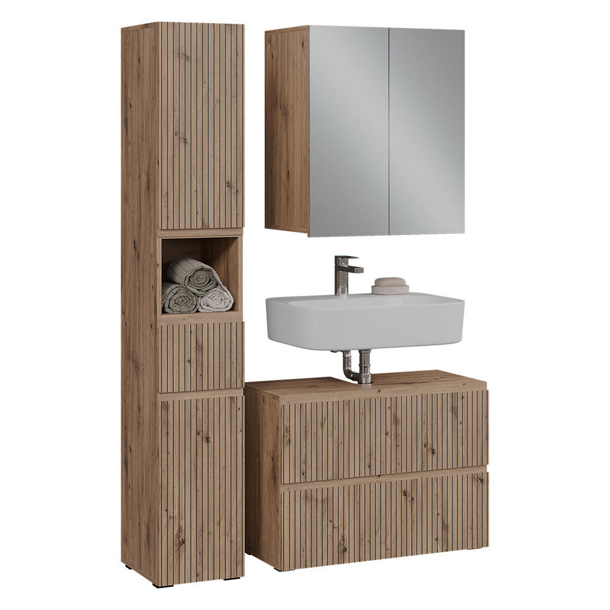 BADMÖBEL-SET Takumi Artisan 3 Teile - Hellgrau, Holzwerkstoff (80/58/35cm) - Vicco