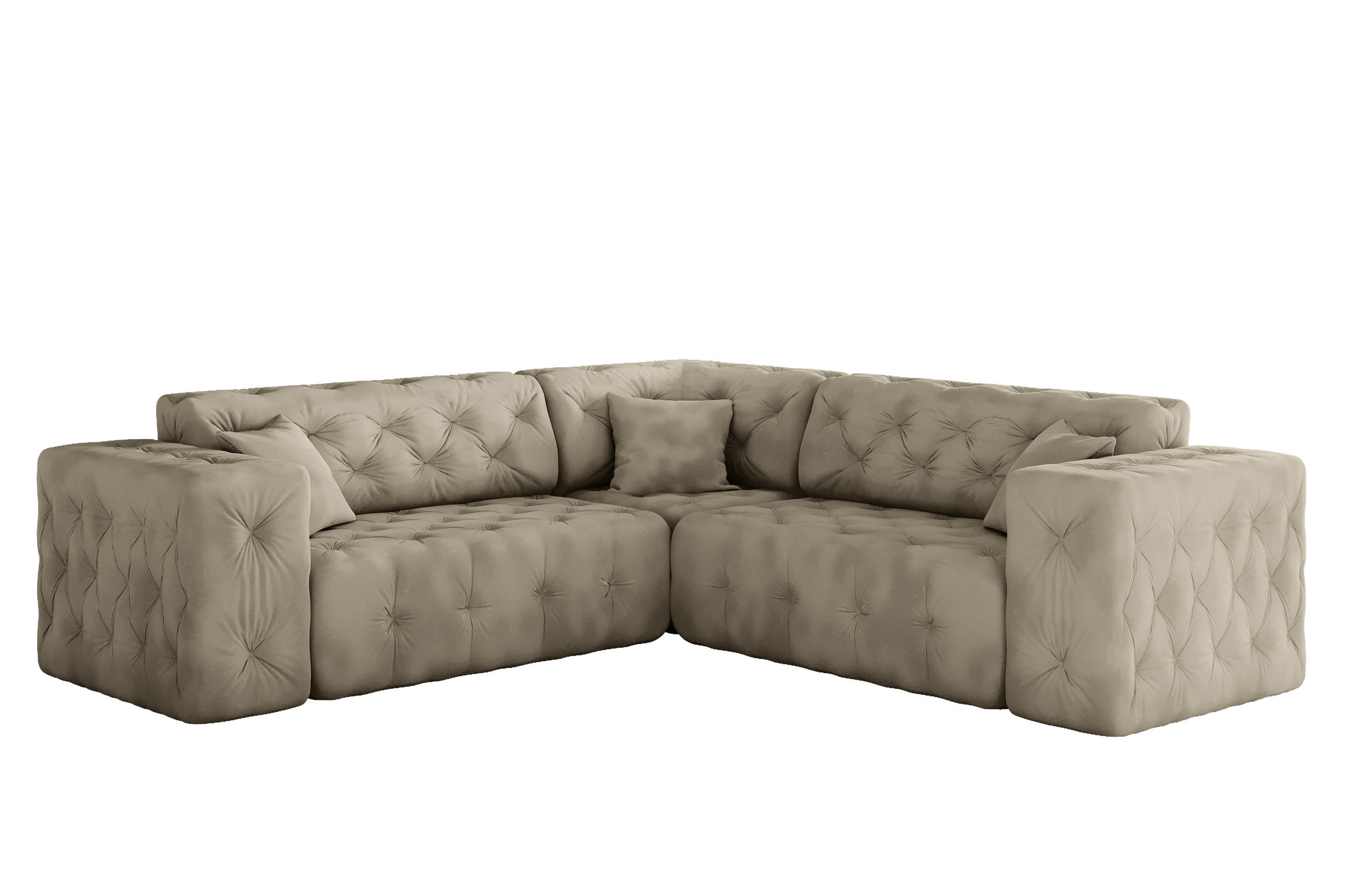 CORNER LUX, Gesteppt, Stoff Whisper, Creme - Creme, Holz/Textil (246/246cm) - Kaiser Möbel