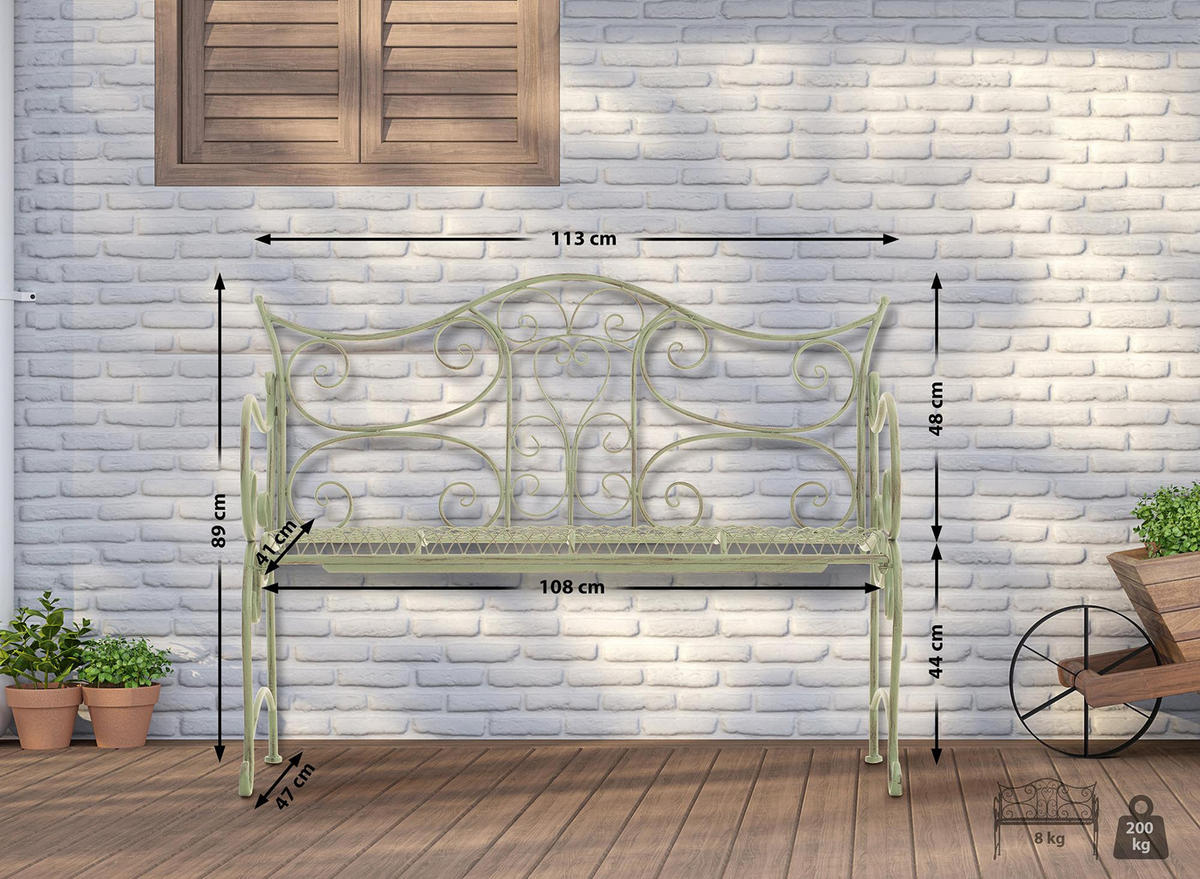 GARTENBANK 113/47 cm Metall antik-grün - Grün, Metall (113/89/47cm) - CLP