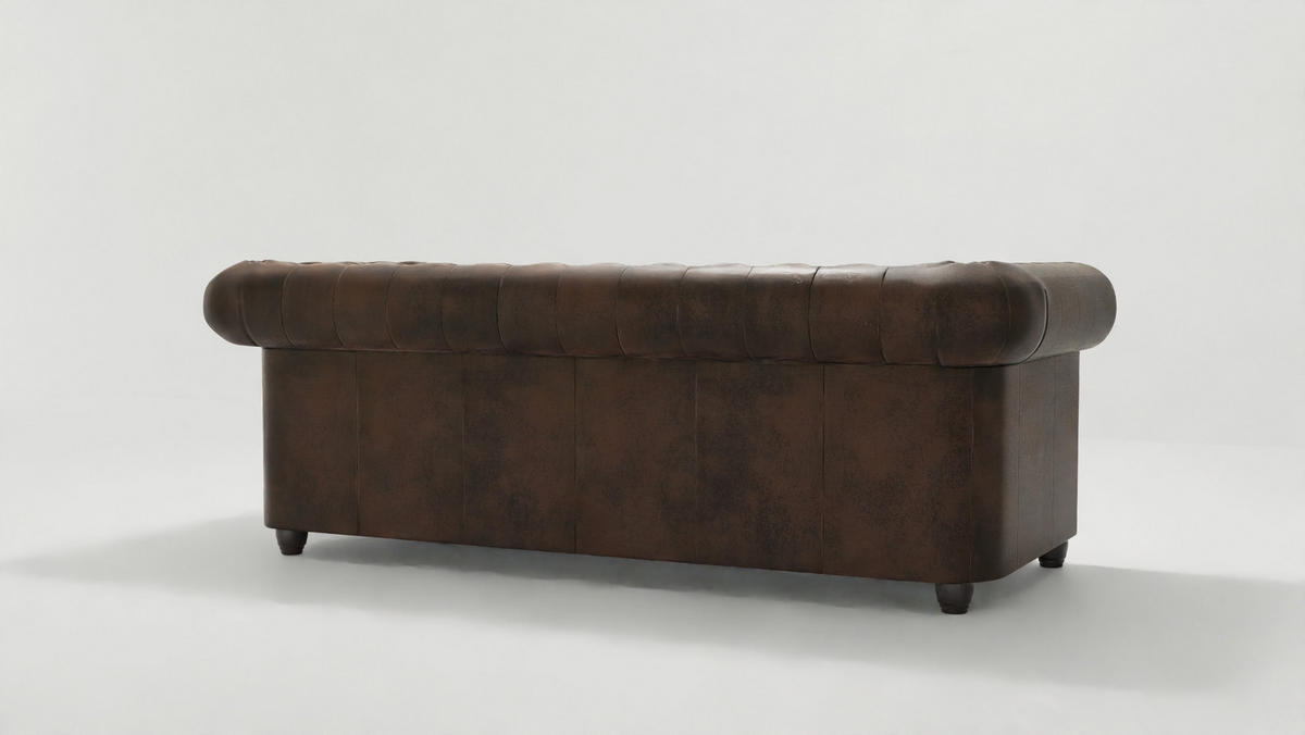 CHESTERFIELD-SOFA 3-sitzer mit Schlaffunktion Flux Dunkelbraun Microfaser Vintageoptik - Dunkelbraun/Braun, Holz/Textil (203/72/86cm) - S-Style Möbel
