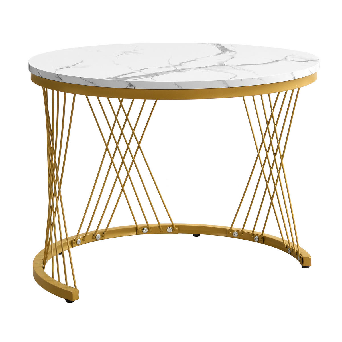 COUCHTISCH-SET aus MDF 60x60x46 cm & 50x50x30,8 cm Weiß mit 2 Schubladen und hochglänzender Marmoroptik - Weiß, Holzwerkstoff (60/60/46cm) - Modfu