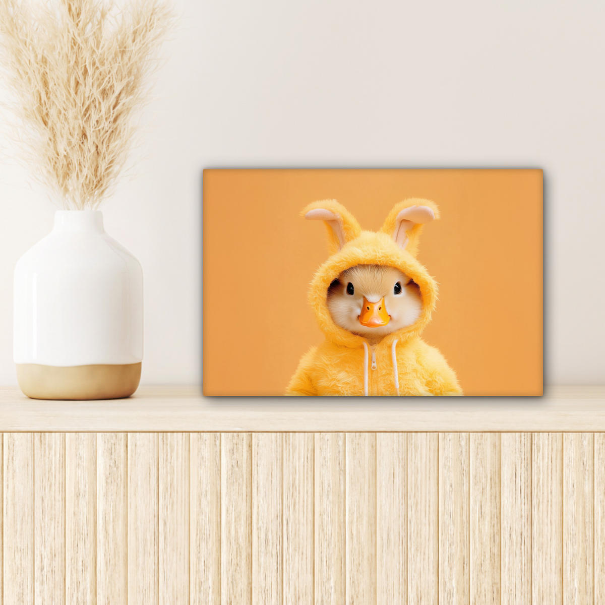 LEINWANDBILD Osterhase - Kostüm - Ente Deko Schlafzimmer 30x20 cm - Gelb, Textil (30/20cm) - MuchoWow