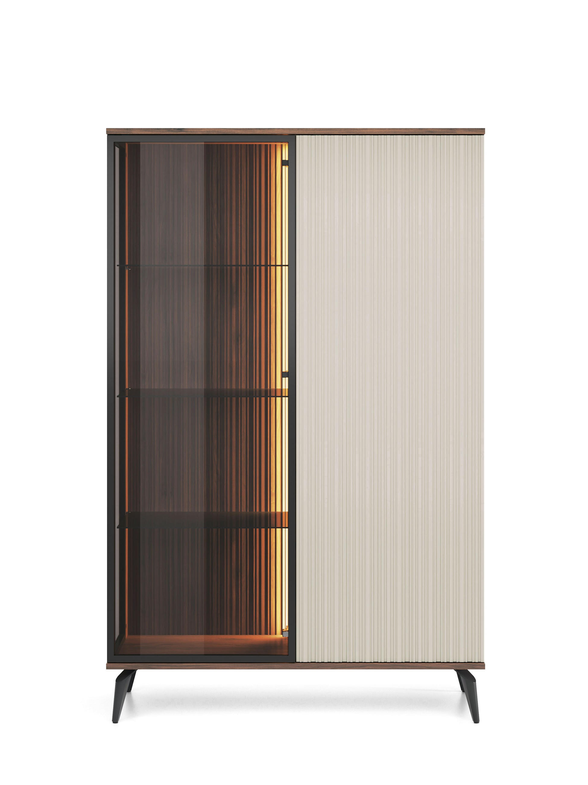 VITRINE Vico Braun mit Beige, Hochvitrine mit Led-Beleuchtung - Beige/Schwarz, Holzwerkstoff (103/162/39cm) - Bettso